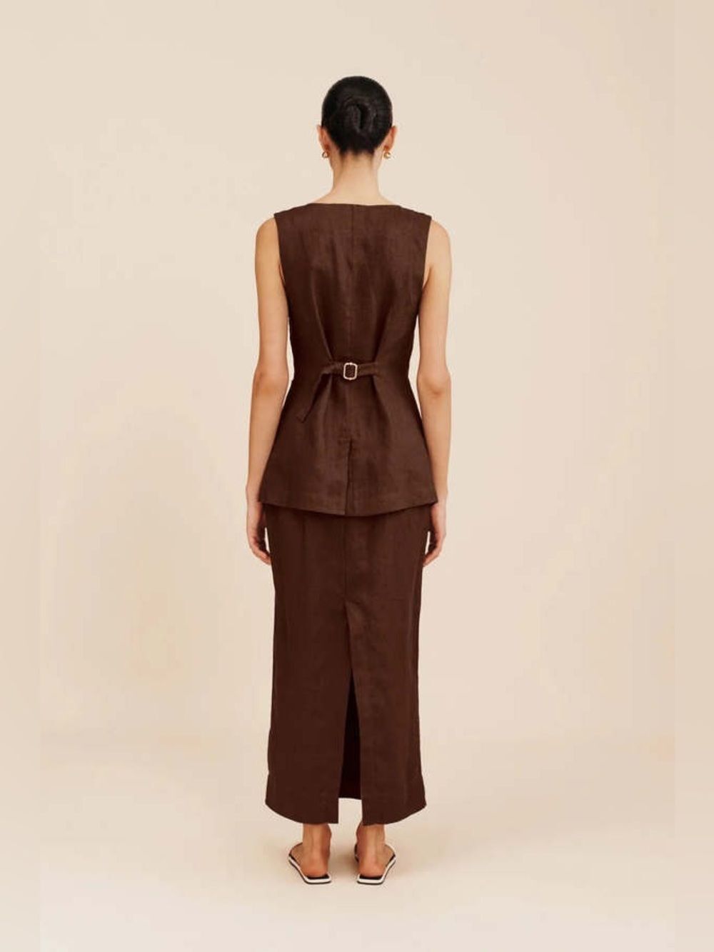NWT POSSE Emma Linen Pencil skirt in chocolate brown - Picture 5 of 10
